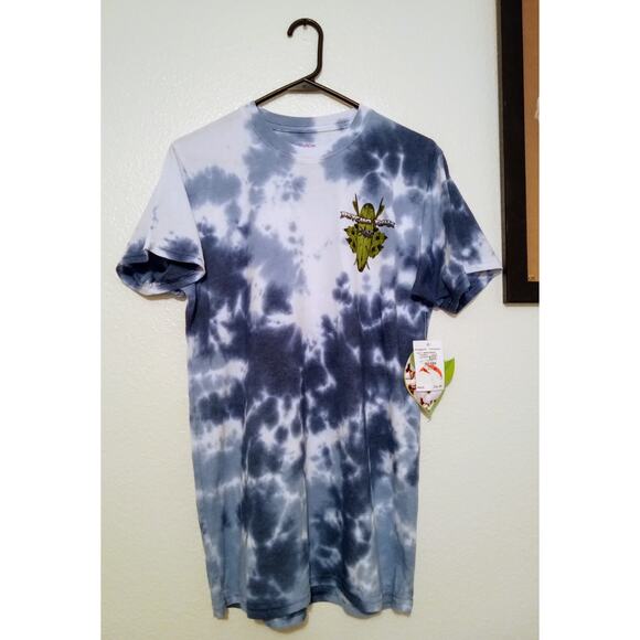 Psycho Tuna Blue White Tie Dye Tee Surfboards Hibiscus Flowers NWT SZ S - Picture 1 of 6